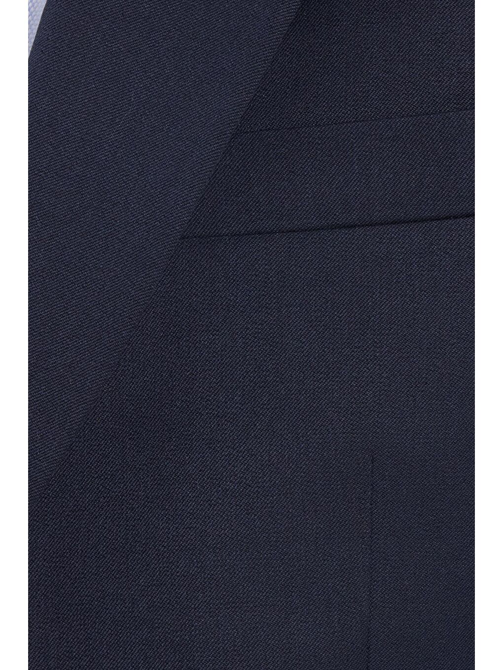 Lacivert Erkek Regular Fit Esnek Elastanlı Kumaş Mono Yaka Kapaklı Cepli Takım Elbise-5