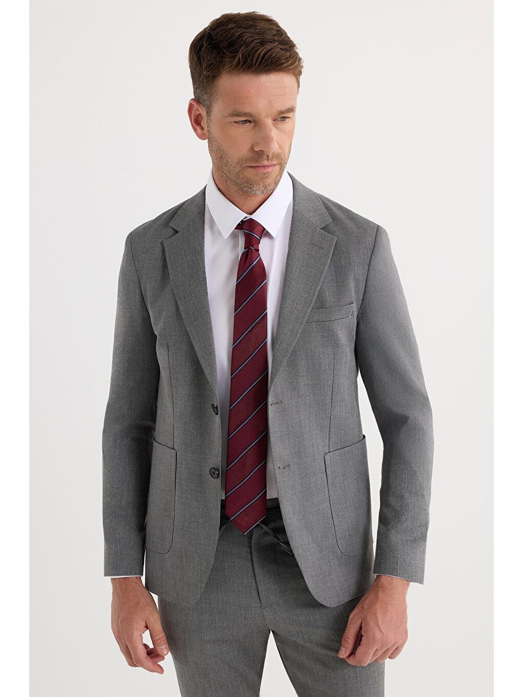 Siyah Erkek Regular Fit Esnek Elastanlı Kumaş Mono Yaka Torba Cepli Takım Elbise-1