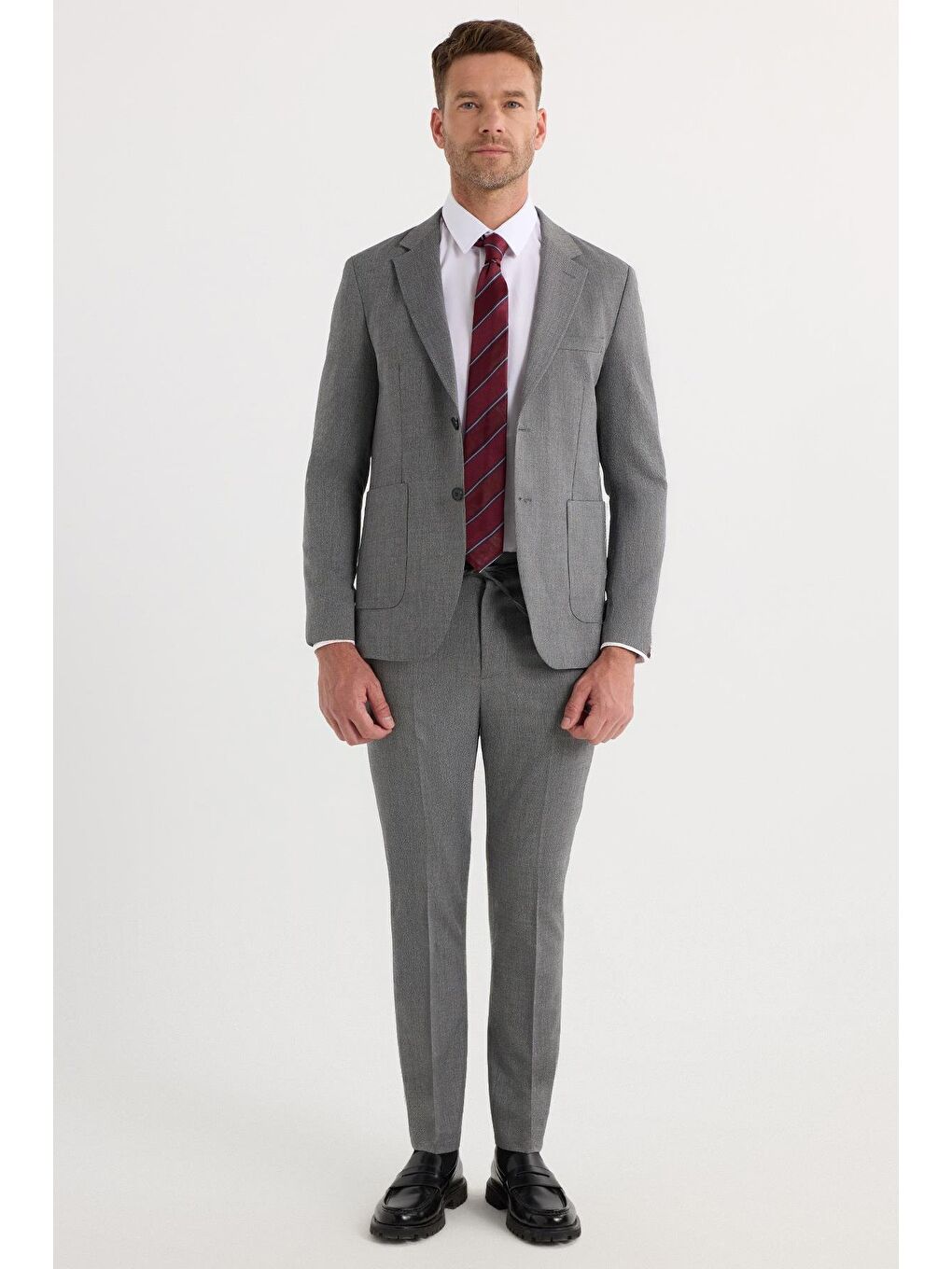 Siyah Erkek Regular Fit Esnek Elastanlı Kumaş Mono Yaka Torba Cepli Takım Elbise-3