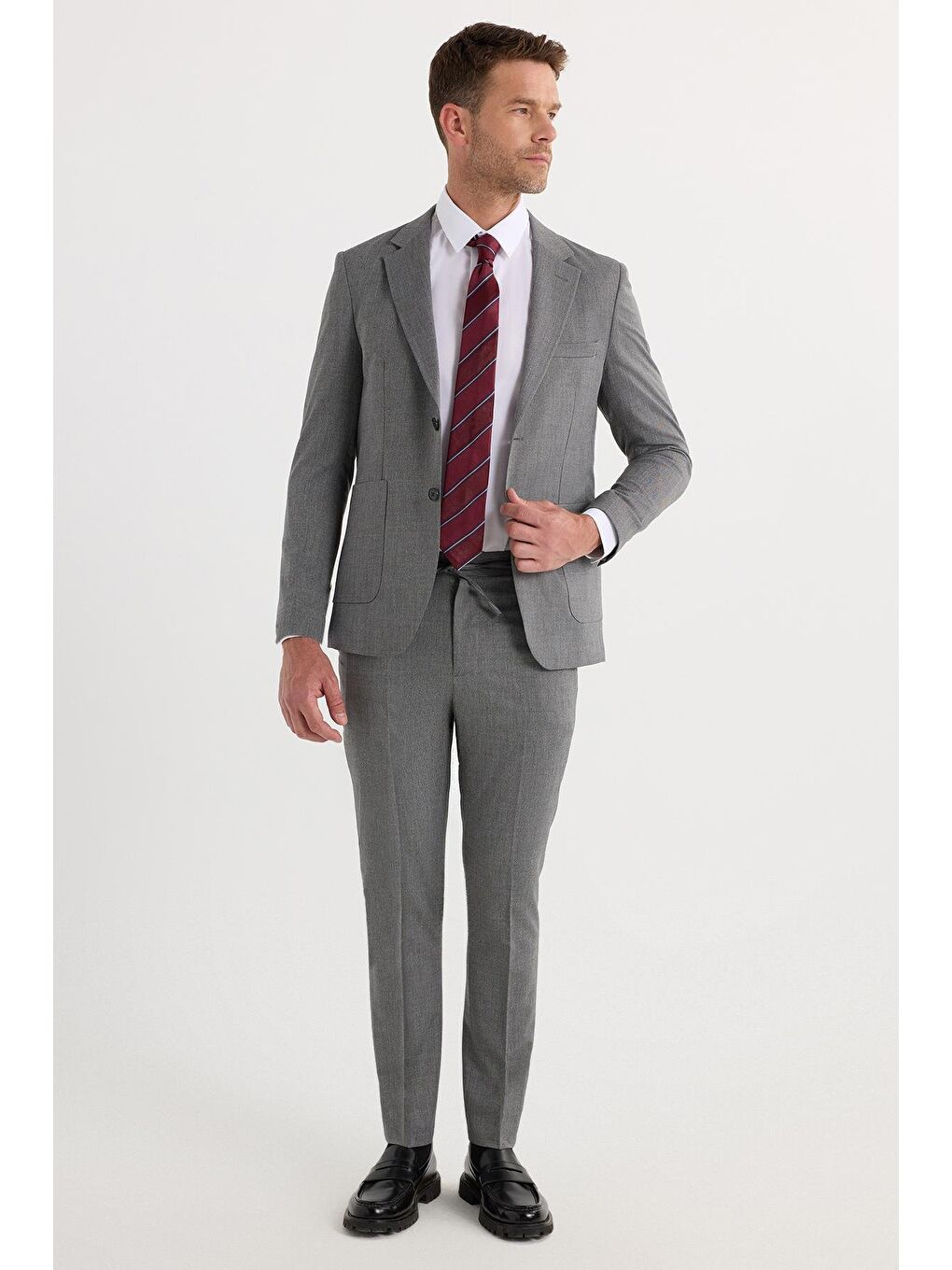 Siyah Erkek Regular Fit Esnek Elastanlı Kumaş Mono Yaka Torba Cepli Takım Elbise-4