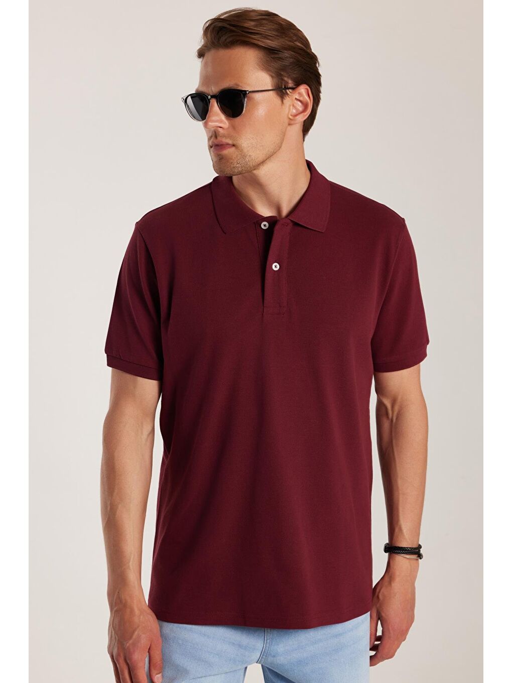 Erkek Regular Fit Klasik Kesim %100 Pamuk Düz Pike Bordo Polo Yaka Tişört