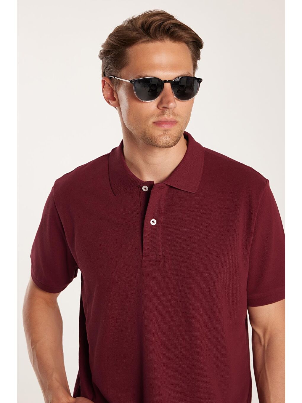 Erkek Regular Fit Klasik Kesim %100 Pamuk Düz Pike Bordo Polo Yaka Tişört-1