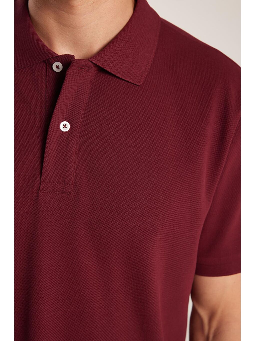 Erkek Regular Fit Klasik Kesim %100 Pamuk Düz Pike Bordo Polo Yaka Tişört-2