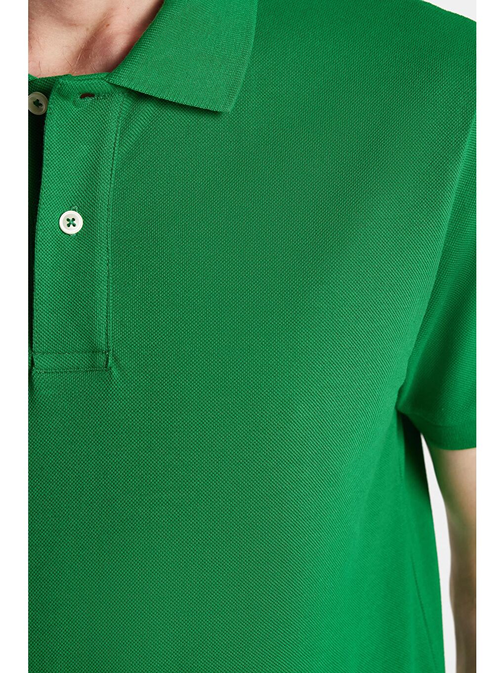 Erkek Slim Fit Dar Kesim %100 Pamuk Yeşil Polo Yaka Tişört-2