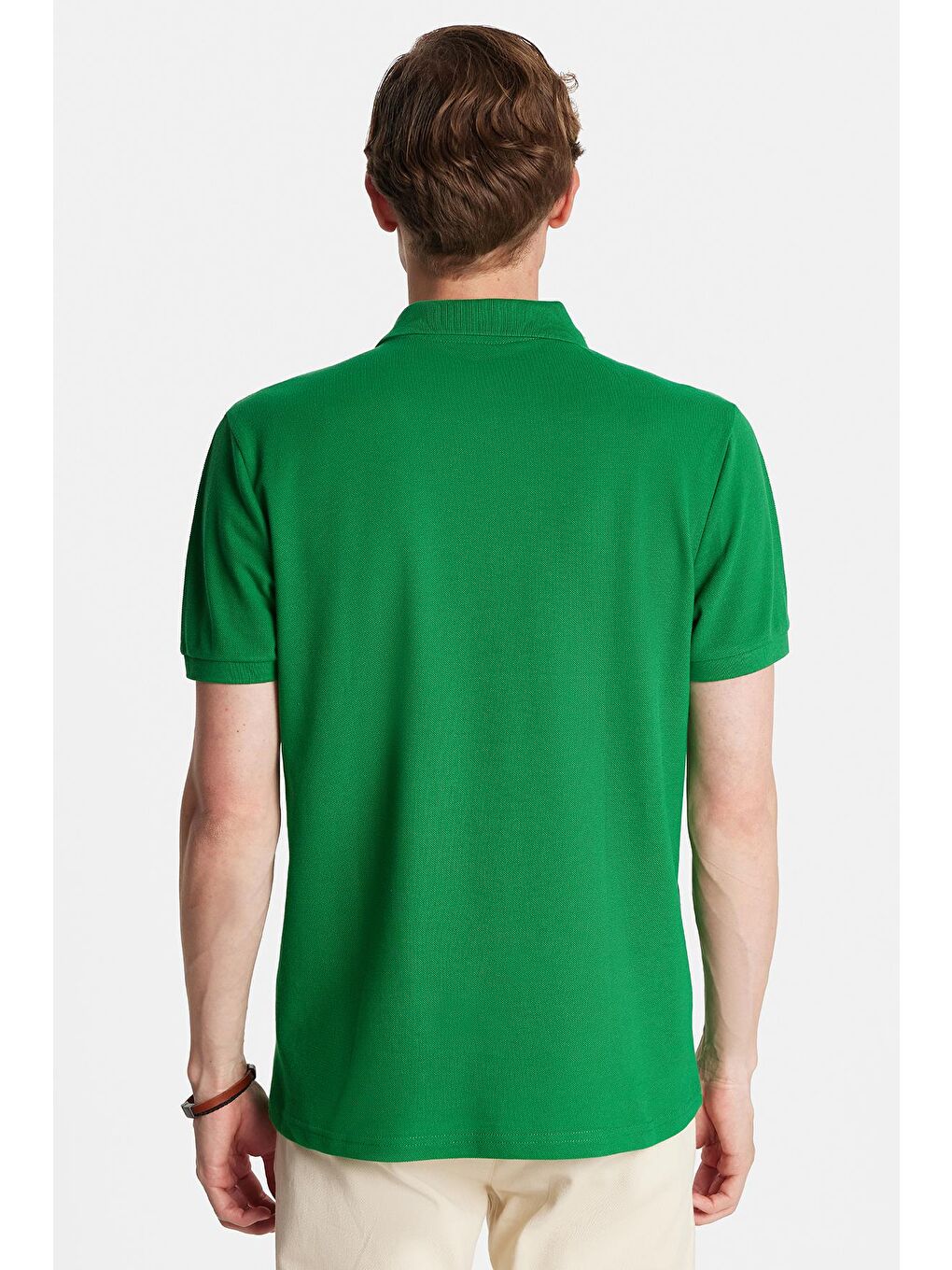 Erkek Slim Fit Dar Kesim %100 Pamuk Yeşil Polo Yaka Tişört-4