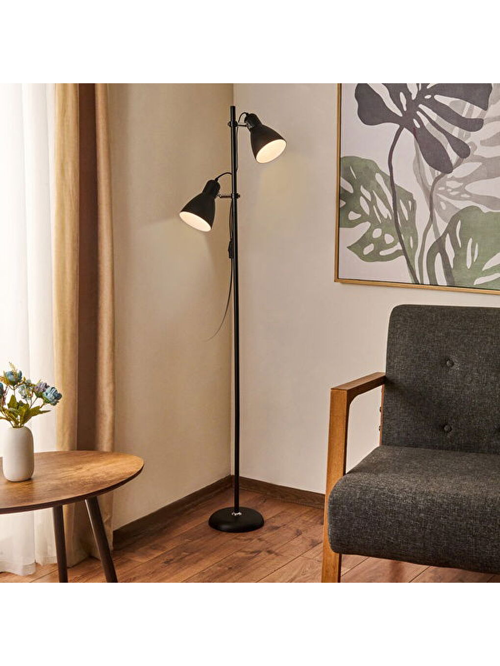 Zenith Oynar Başlıklı 2'li Metal Lambader - Siyah-2