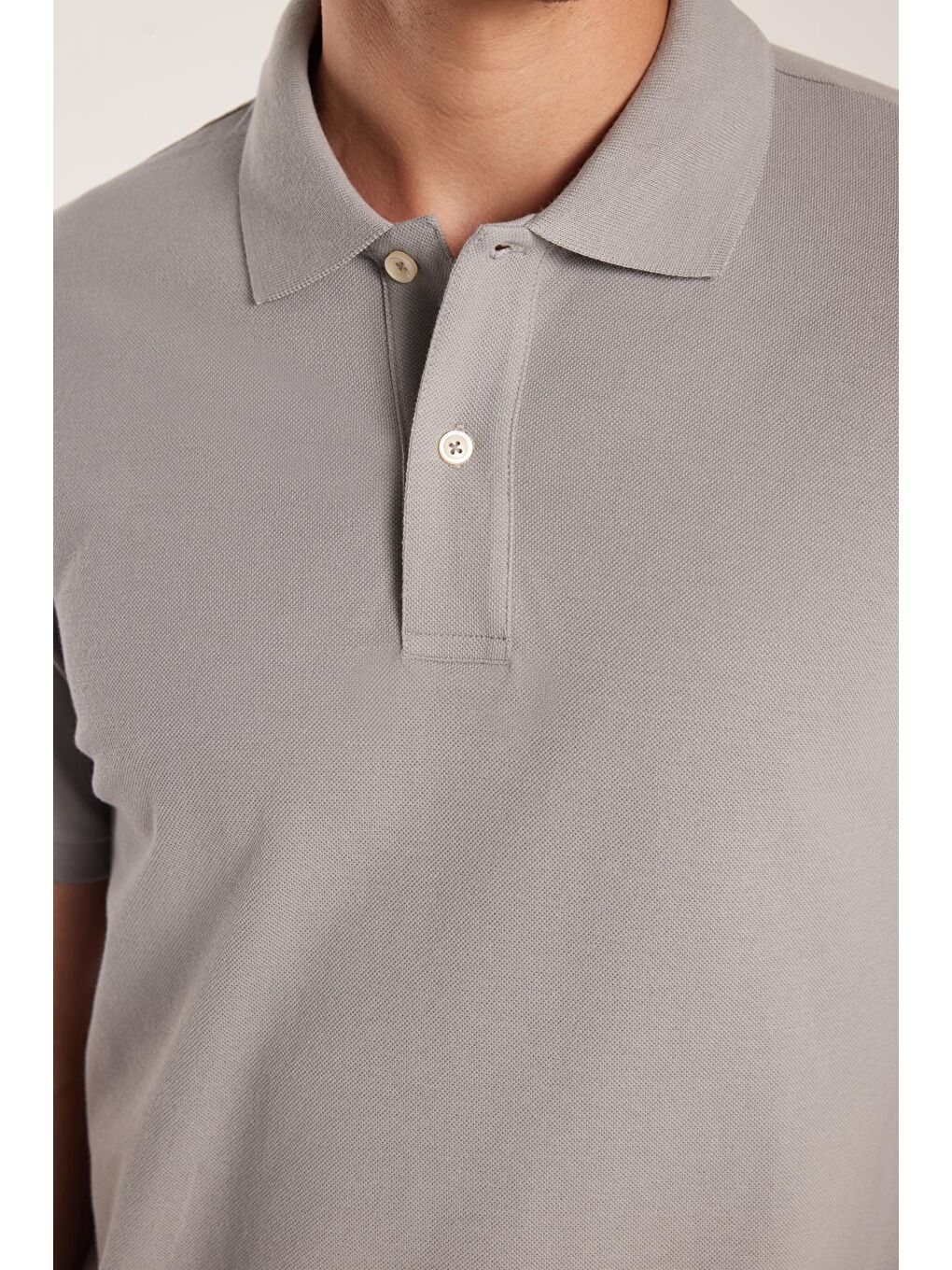 Erkek Slim Fit Dar Kesim %100 Pamuk Gri Polo Yaka Tişört-2