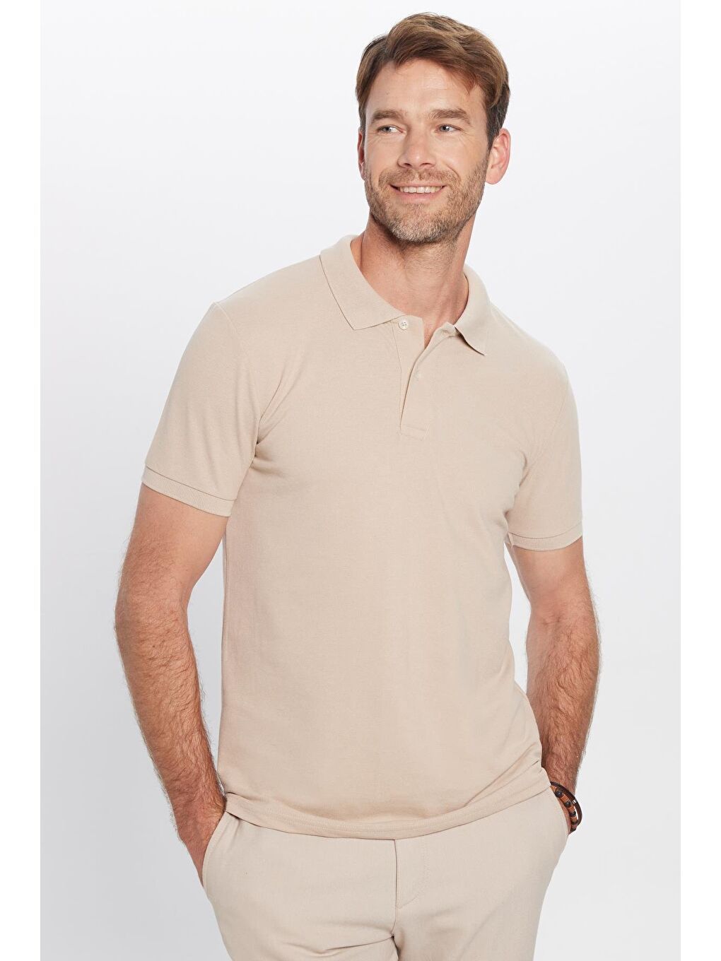 Karışık Erkek 5'Li Paket Siyah-Beyaz-Taş-Haki-Bordo Slim Fit Dar Kesim Pamuklu Düz Pike Polo Yaka Tişört-2