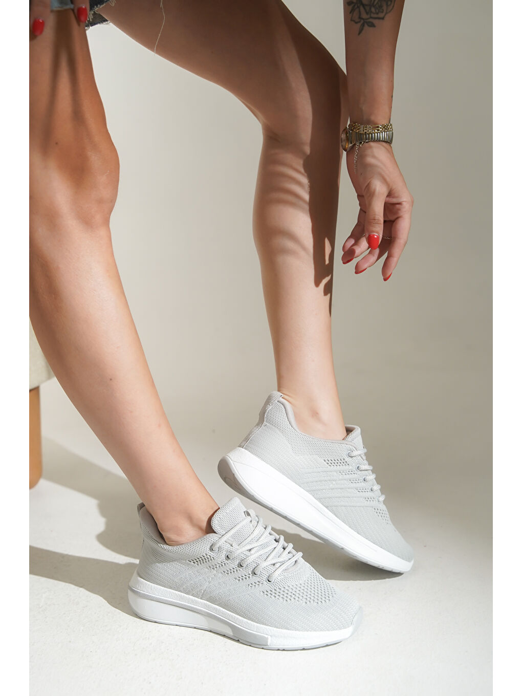 Gri Aleta Bağcıklı Günlük Spor Kadın Sneaker-6