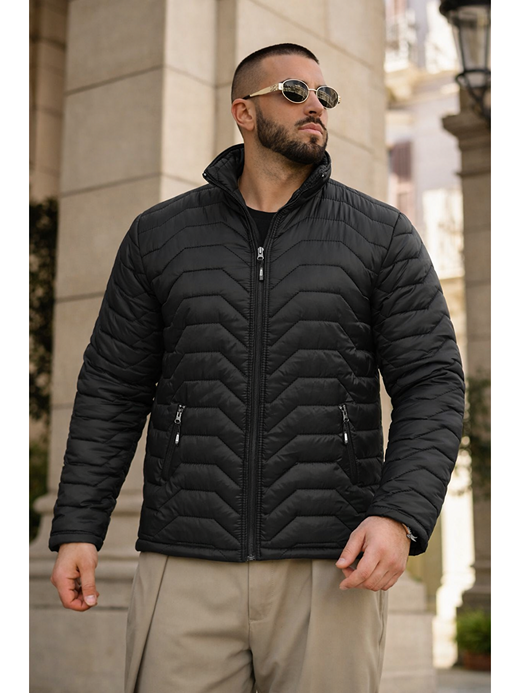 Erkek Kışlık Premium Günlük Kapitone Siyah Şişme Mont