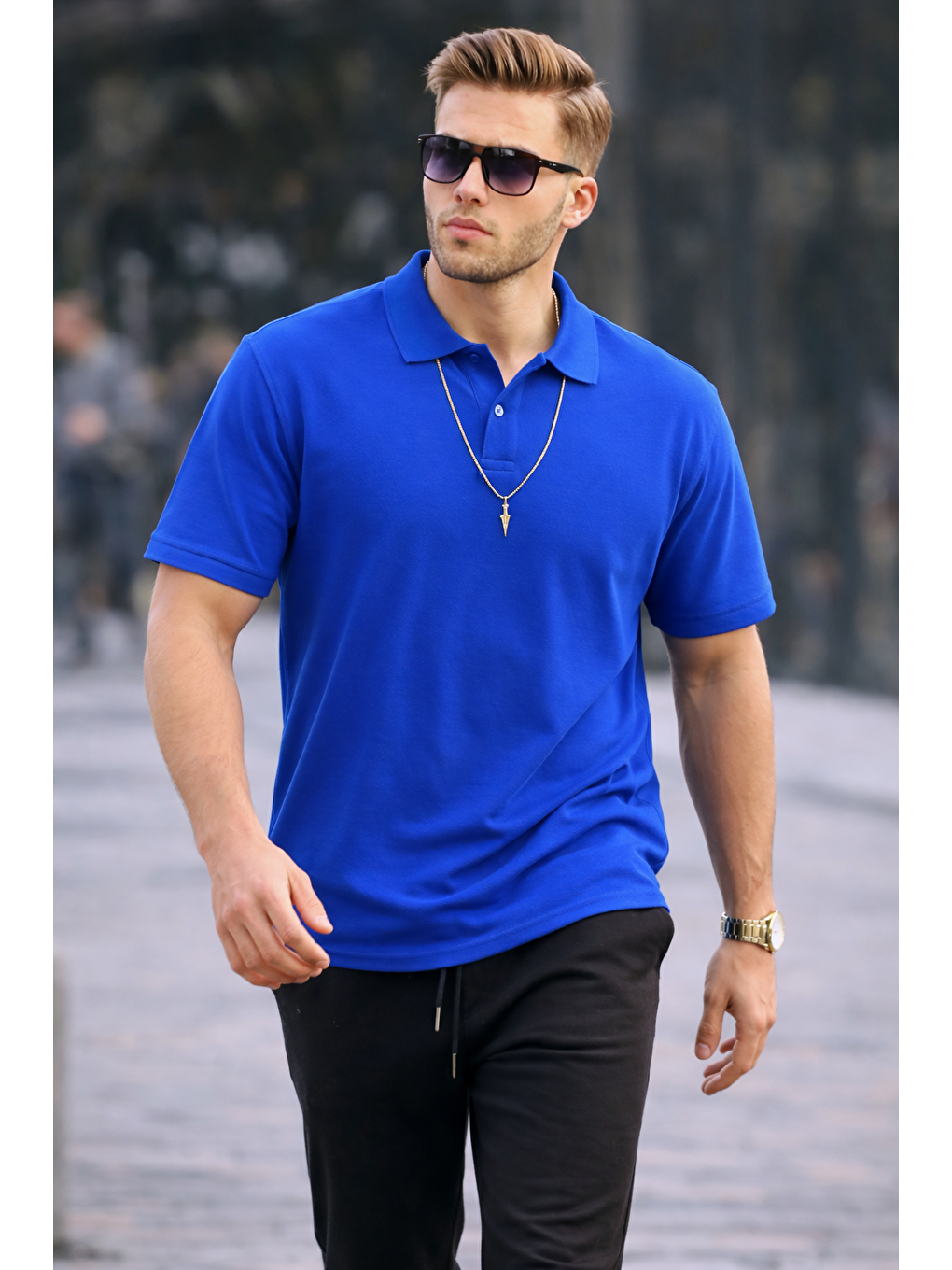 Erkek Basic Relax Mavi Polo Yaka Tişört-2