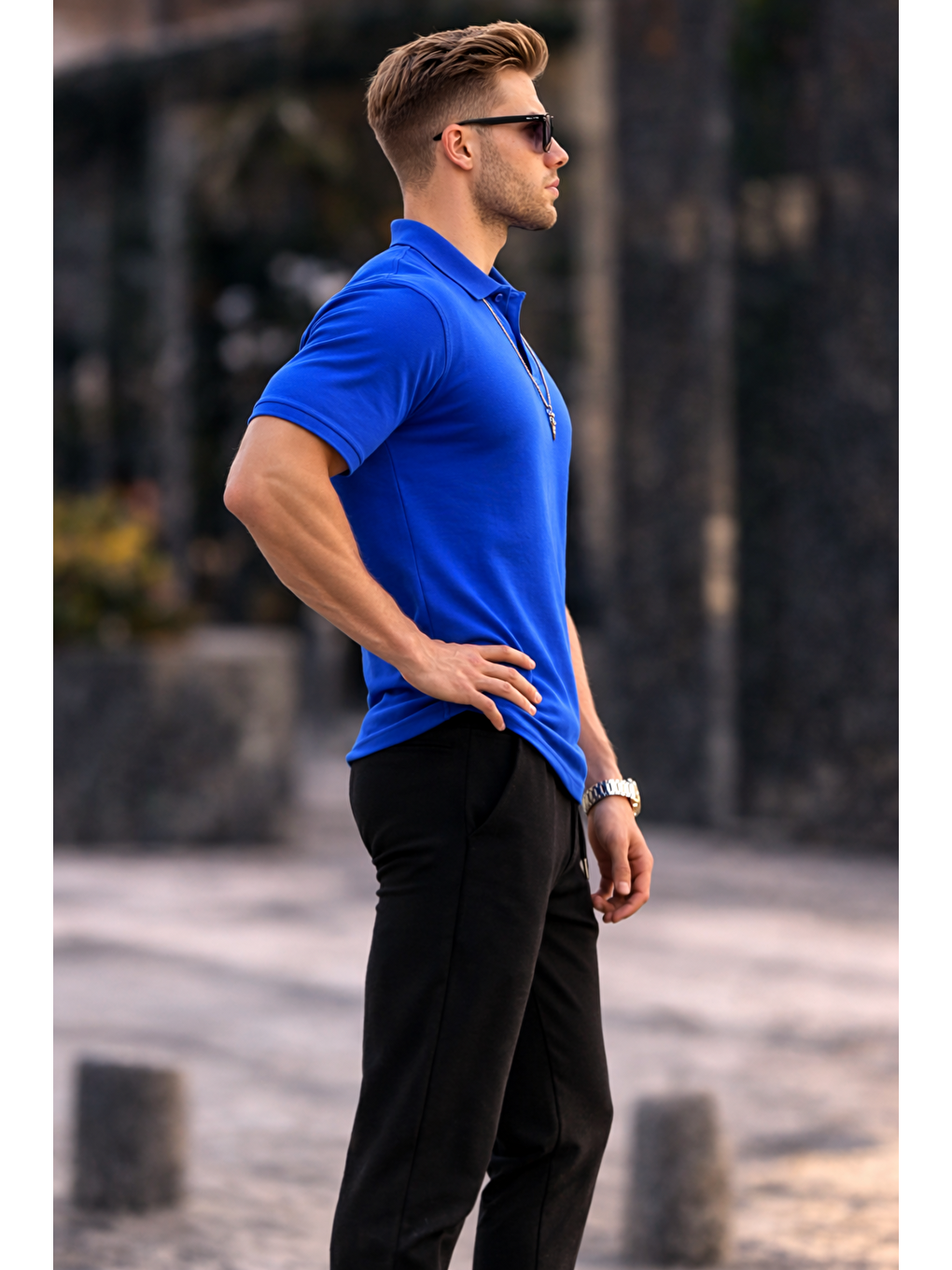 Erkek Basic Relax Mavi Polo Yaka Tişört-4