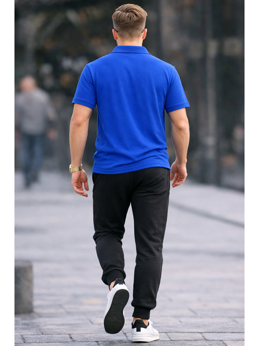 Erkek Basic Relax Mavi Polo Yaka Tişört-5