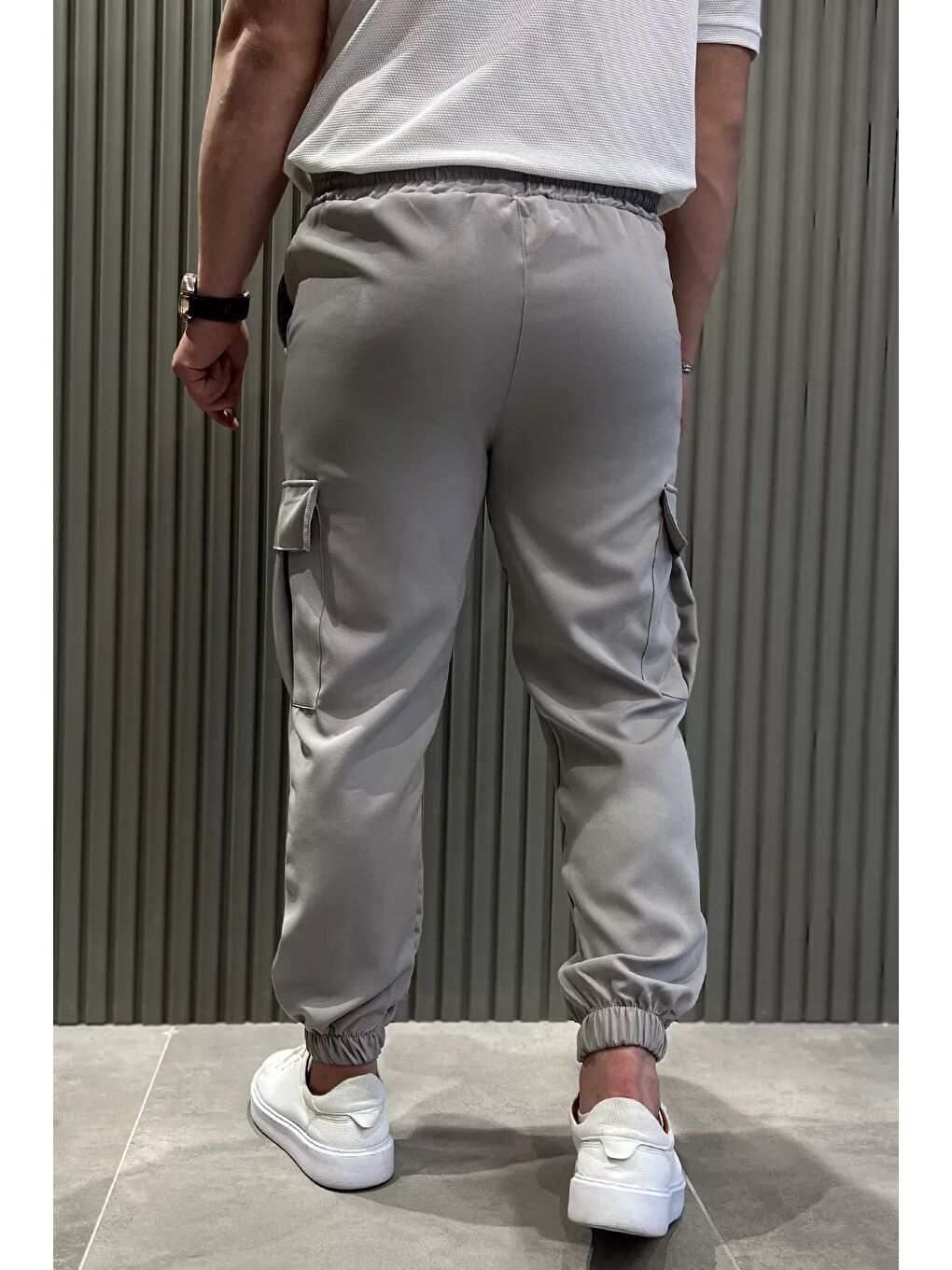 Gri Bel Bağlamalı Kargo Cepli Erkek Jogger Yürüyüş Pantolonu-2