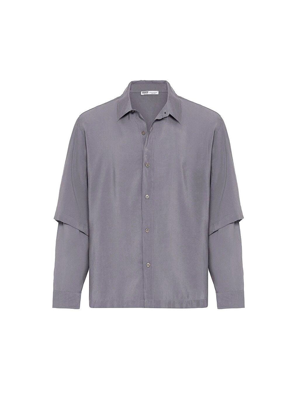 Çift Kol Detaylı Oversize Gömlek Gri-1