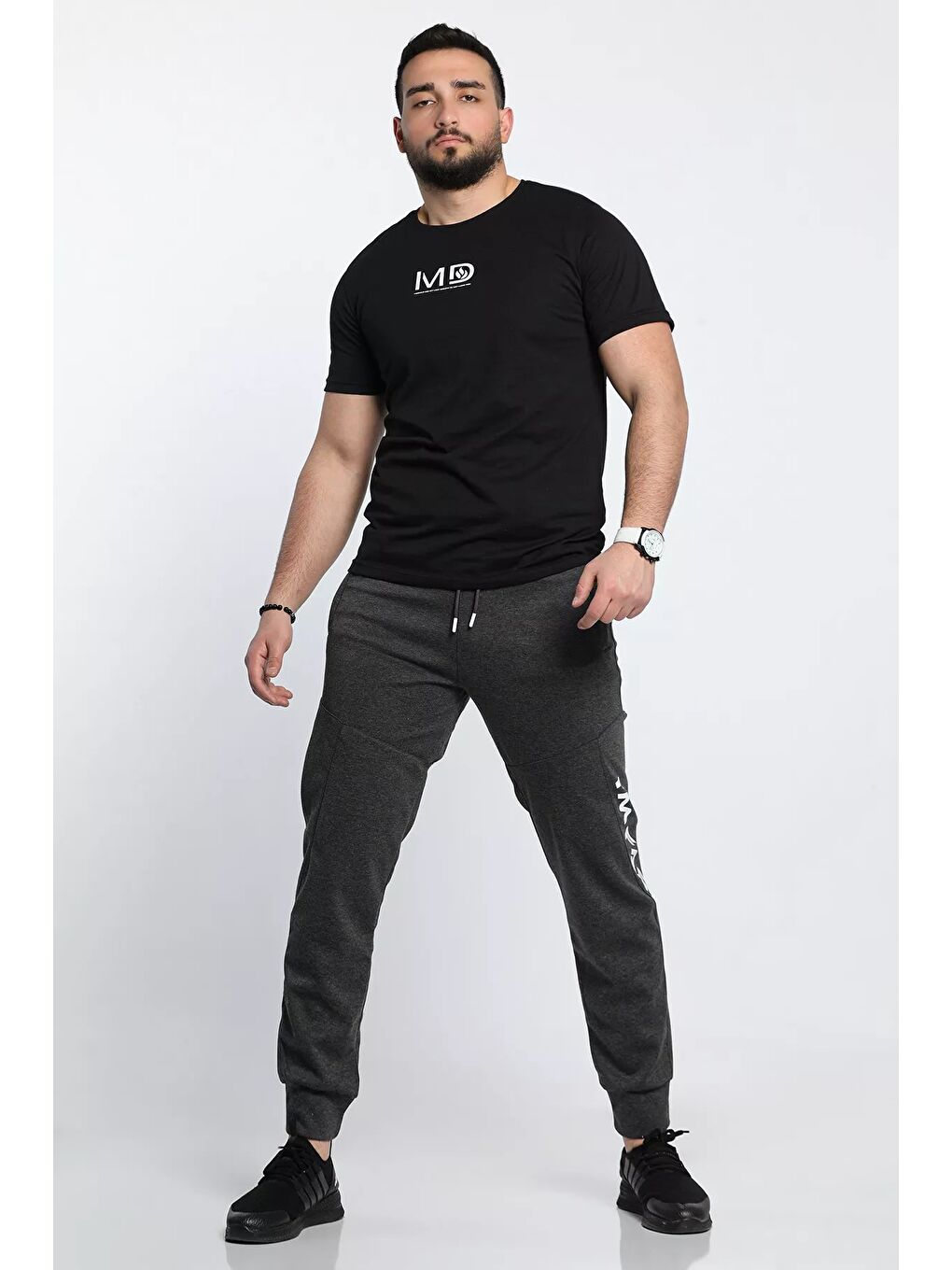 Antrasit Erkek Yan Baskılı Alt Eşofman-2