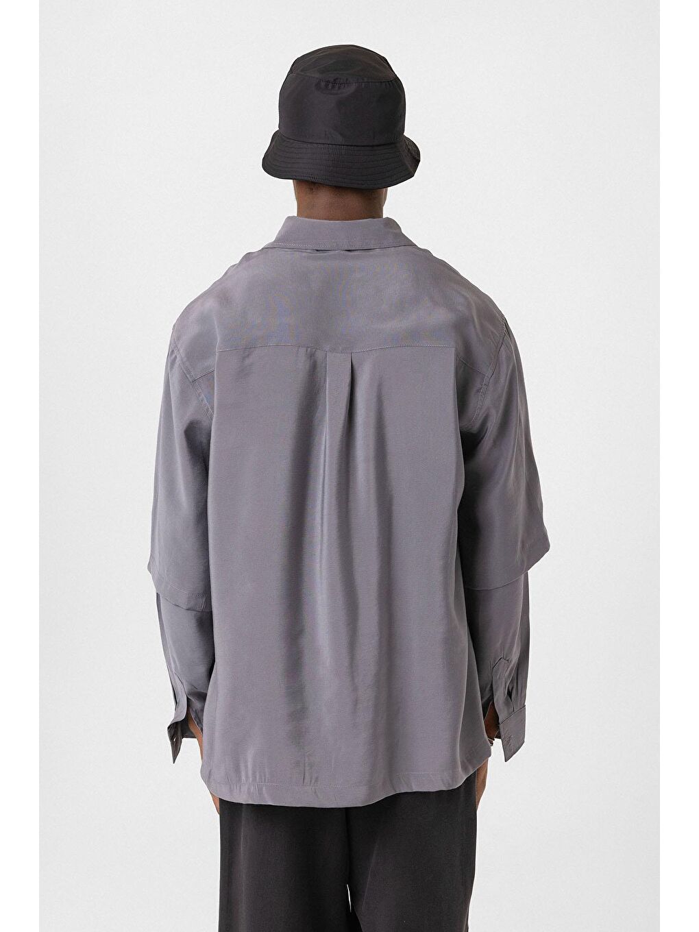 Çift Kol Detaylı Oversize Gömlek Gri-4