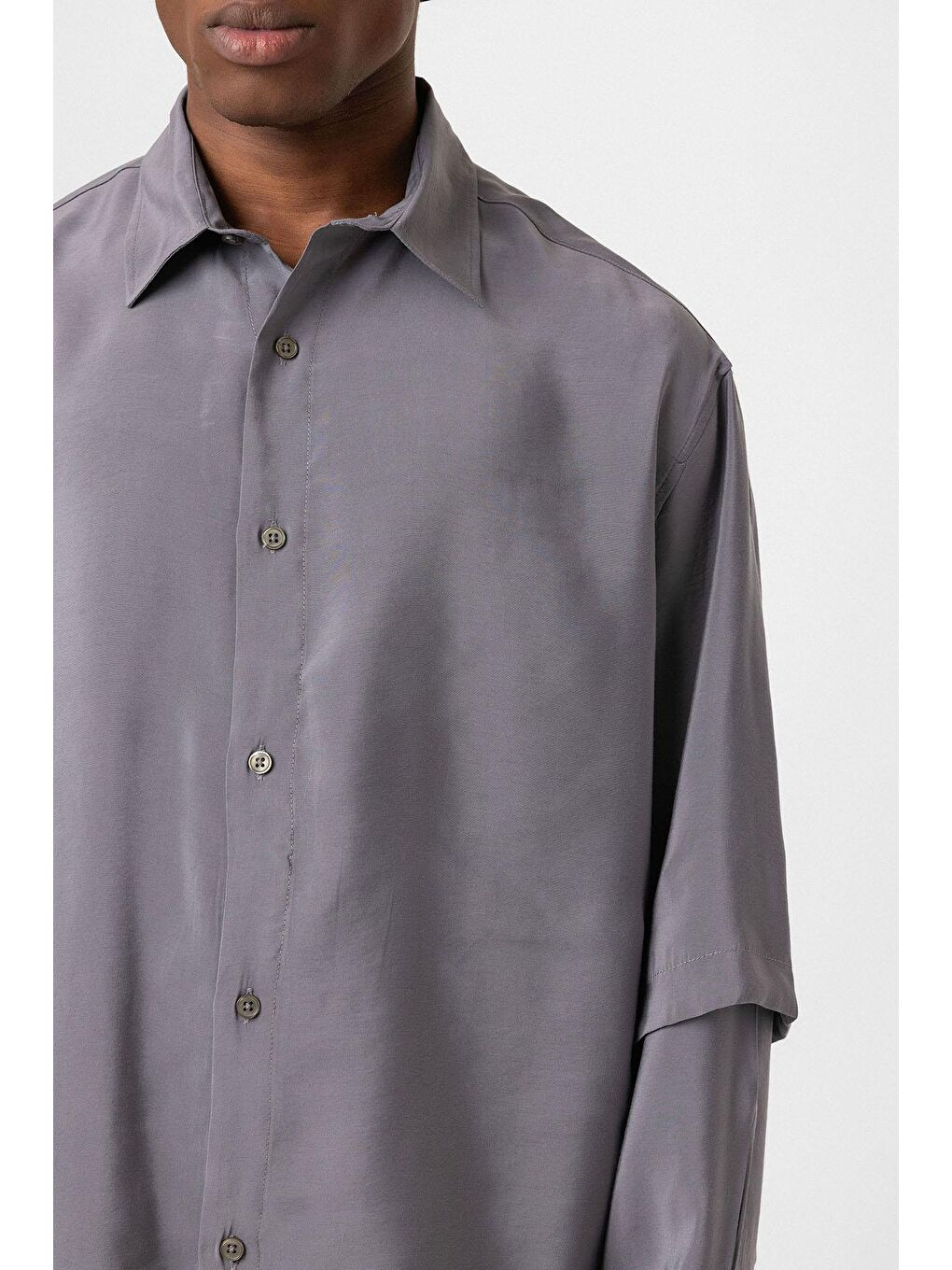 Çift Kol Detaylı Oversize Gömlek Gri-5