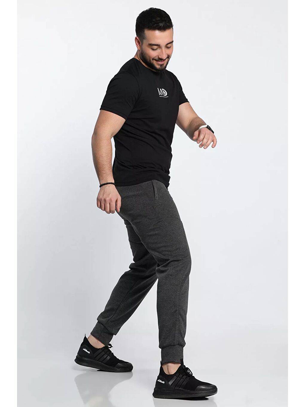 Antrasit Erkek Yan Baskılı Alt Eşofman-3