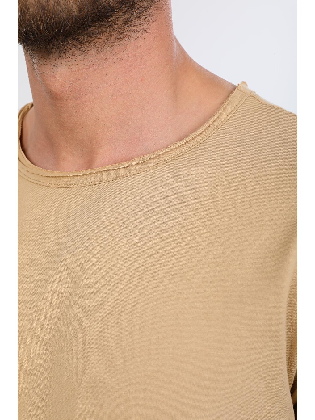 Bej Oversize Fit Pamuklu Kısa Kollu Basic Uniseks Pis Yaka Unisex Tişört-3