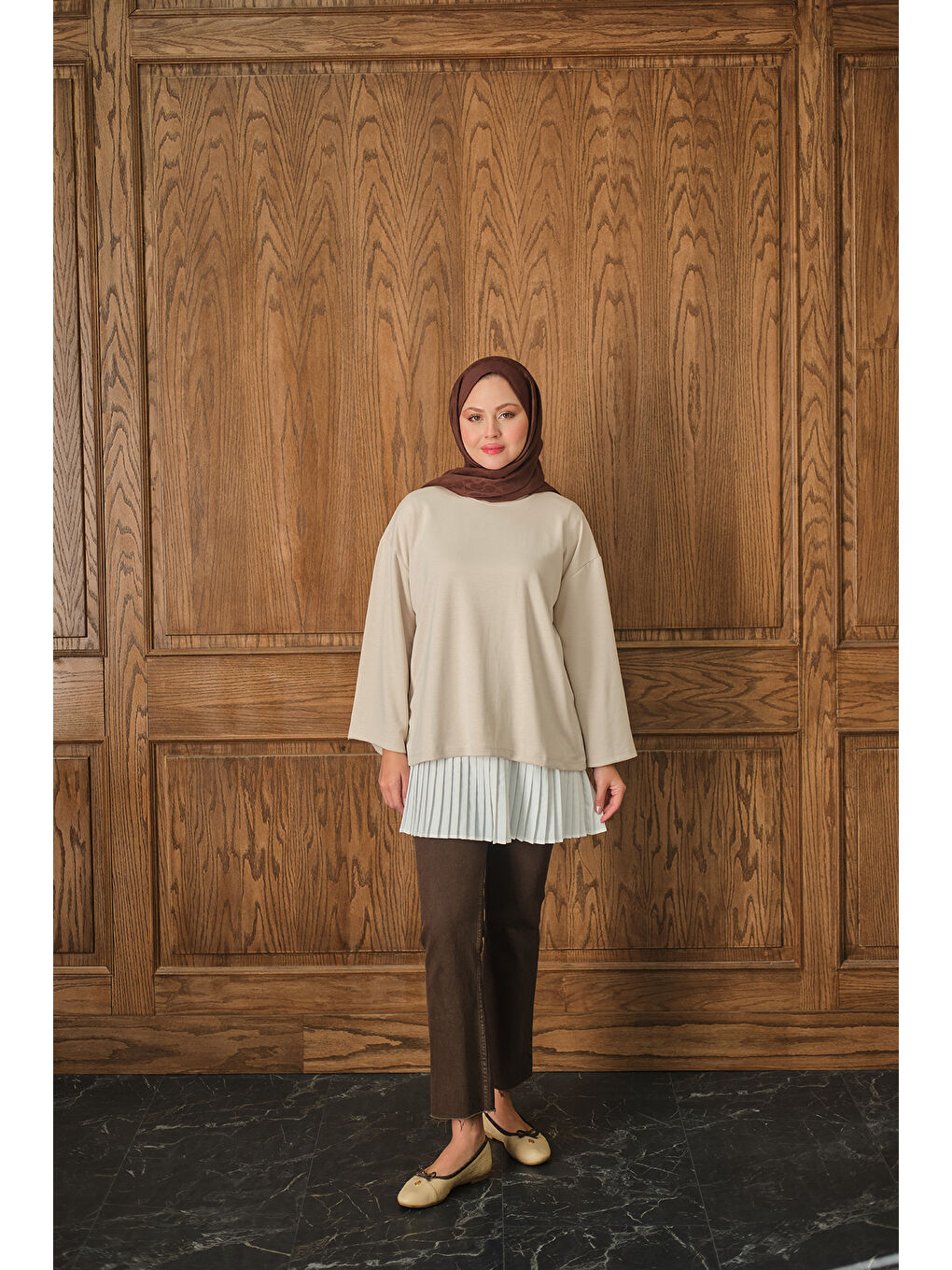 Ekru Kadın Salaş Düz Body Krem-3