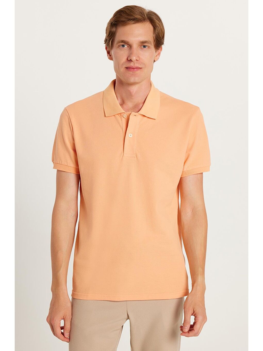 Erkek Slim Fit Dar Kesim %100 Pamuk Turuncu Polo Yaka Tişört