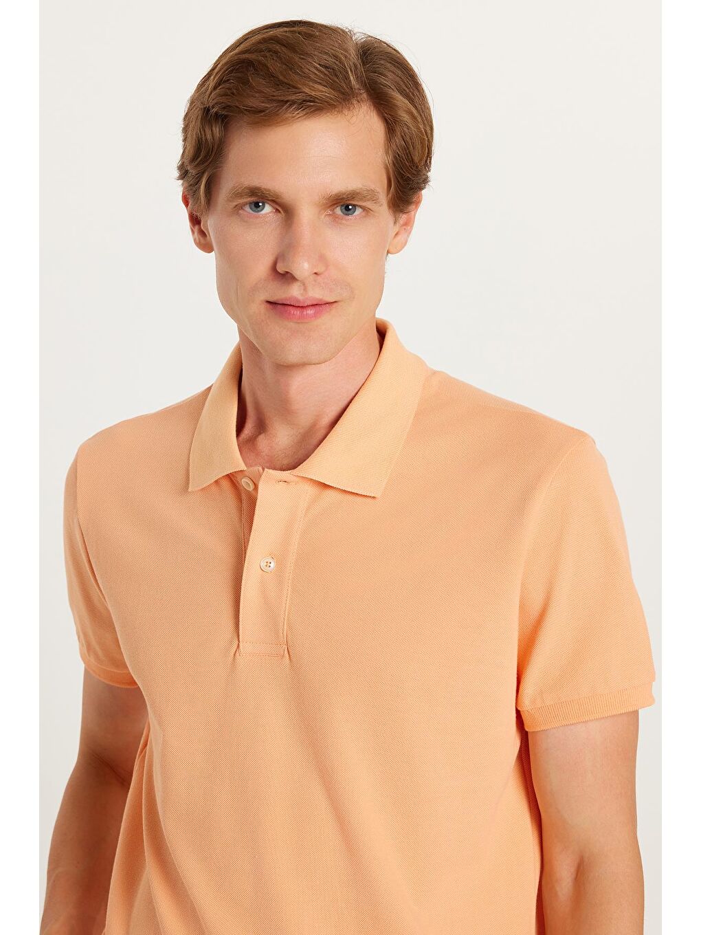Erkek Slim Fit Dar Kesim %100 Pamuk Turuncu Polo Yaka Tişört-1