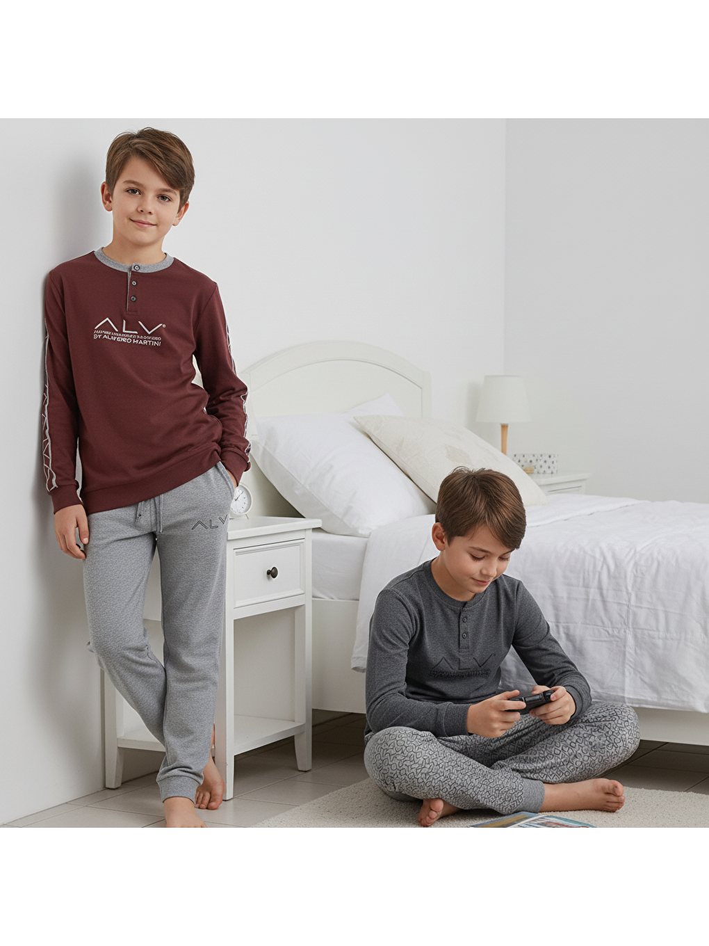 Karışık Genç Erkek Pamuklu 2 Adet 2'Li Pijama Takımı Al001 V2, Al003 V1 Bb2457-1