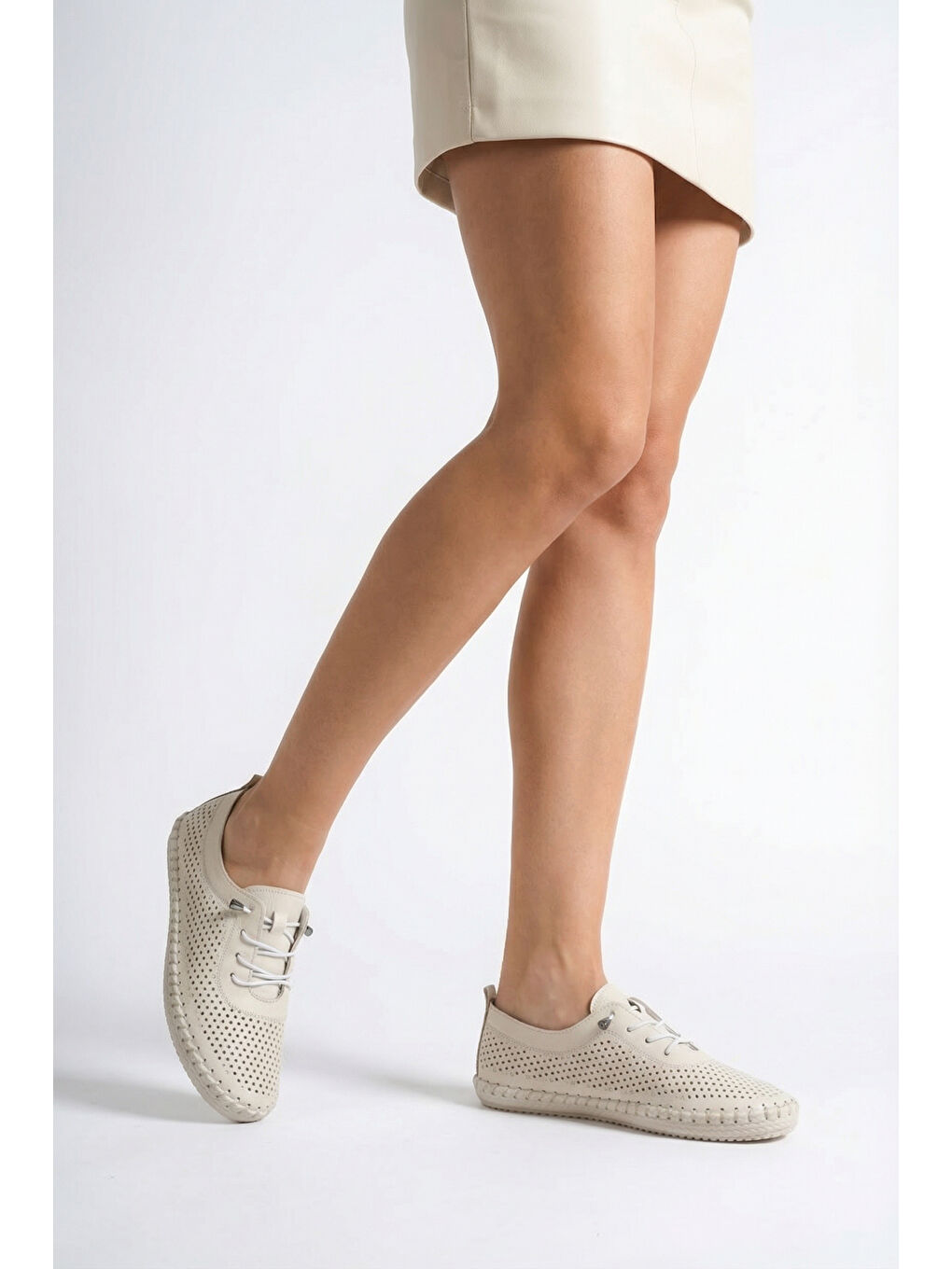 Bej Rubia Hakiki Deri Soft Konfor Tabanlı Kadın Sneaker-6