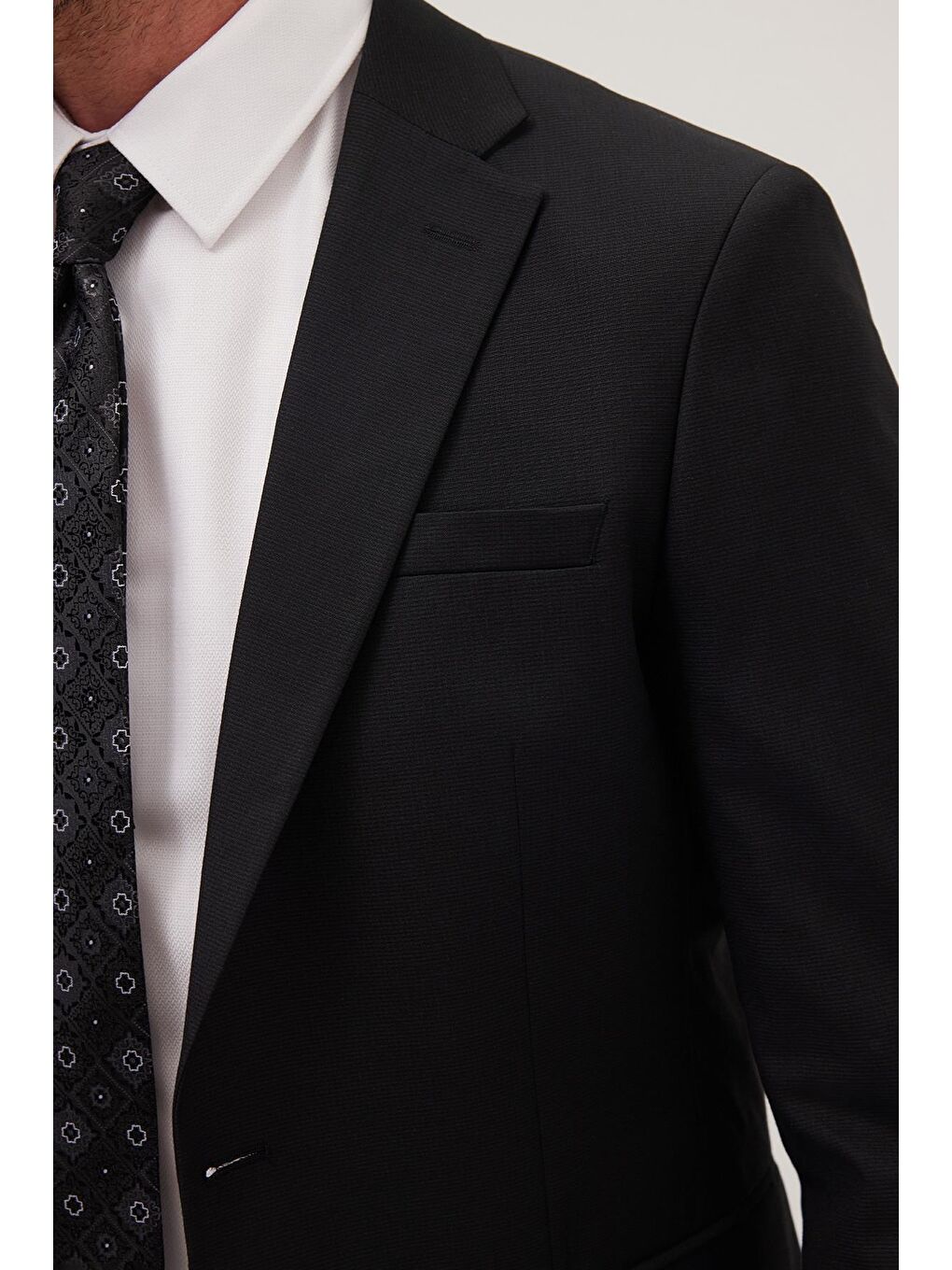 Erkek Slim Fit Mono Yaka Siyah Takım Elbise-5