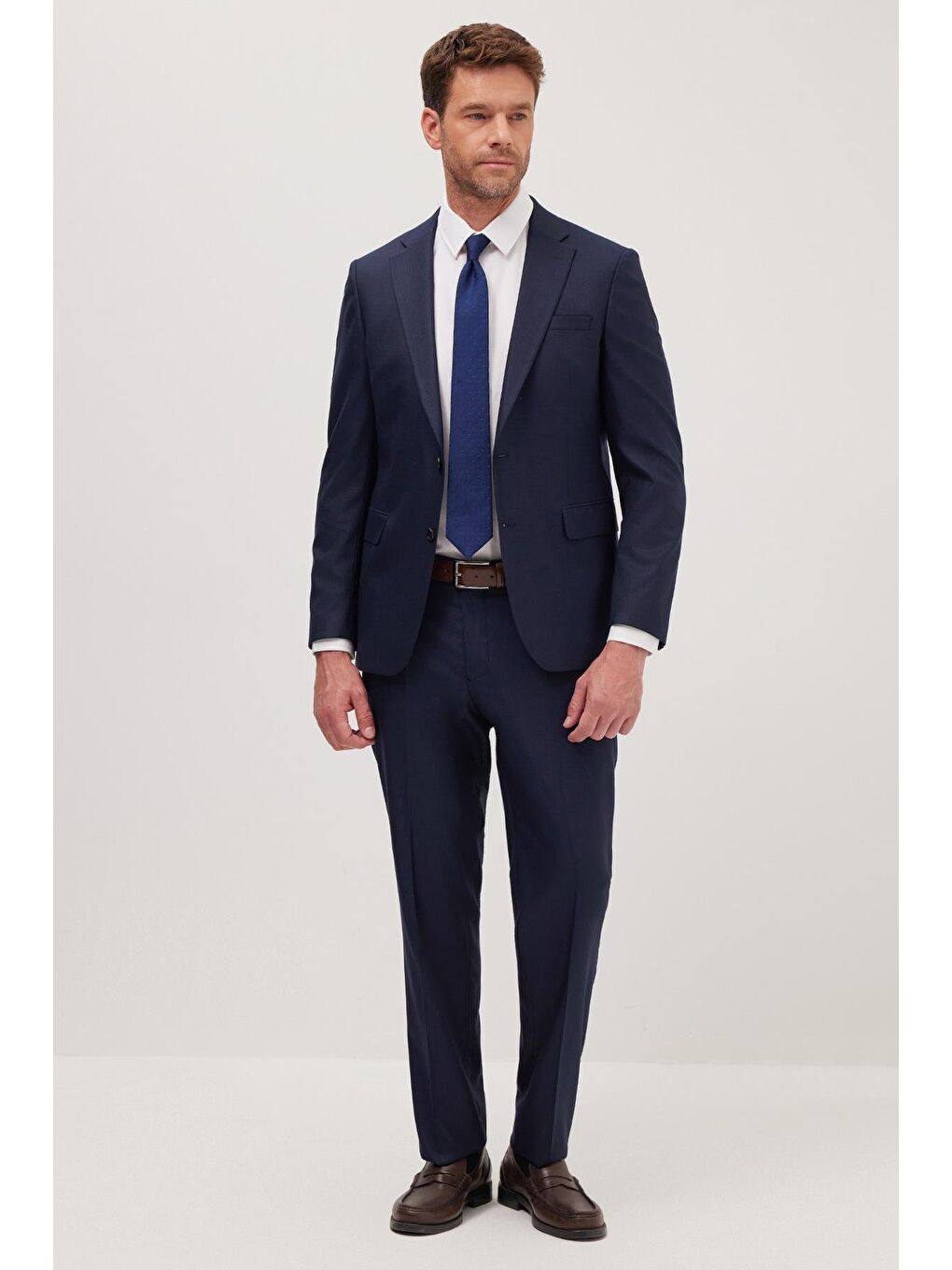 Erkek Slim Fit Mono Yaka Koyu Lacivert Takım Elbise-1