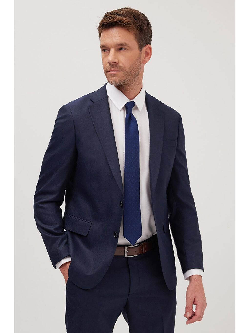 Erkek Slim Fit Mono Yaka Koyu Lacivert Takım Elbise-3