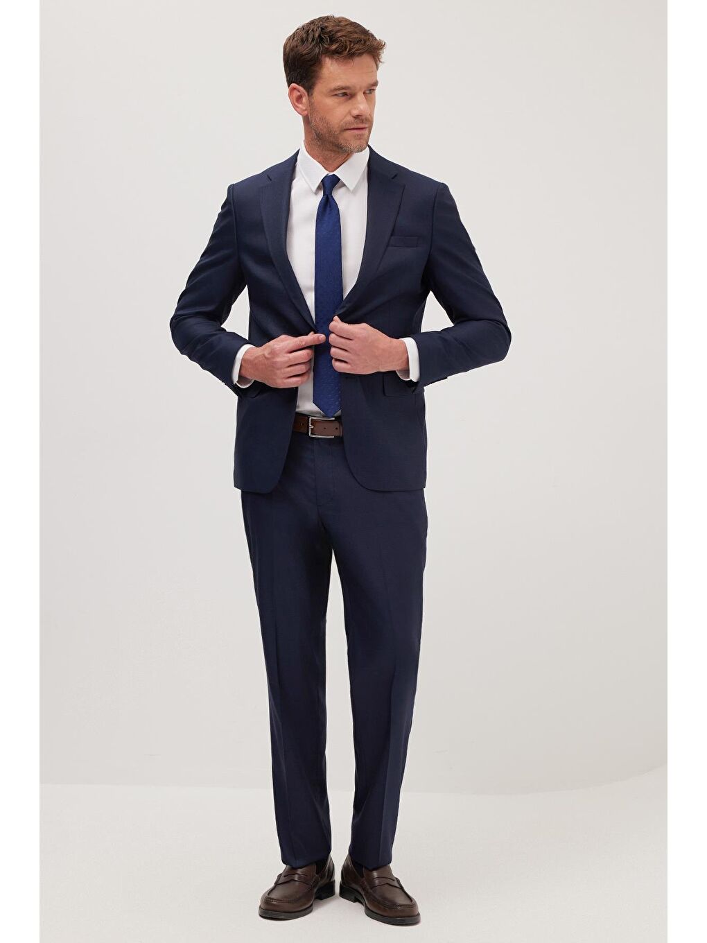 Erkek Slim Fit Mono Yaka Koyu Lacivert Takım Elbise-4