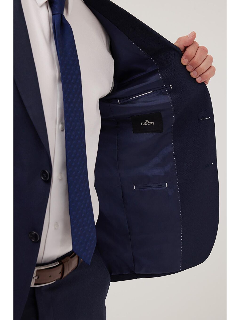 Erkek Slim Fit Mono Yaka Koyu Lacivert Takım Elbise-5