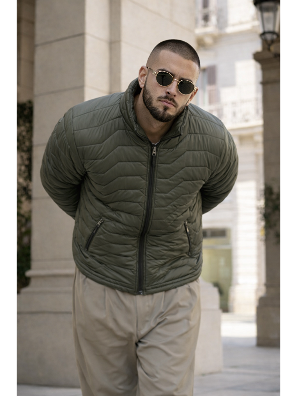 Erkek Kışlık Premium Günlük Kapitone Haki Şişme Mont-1