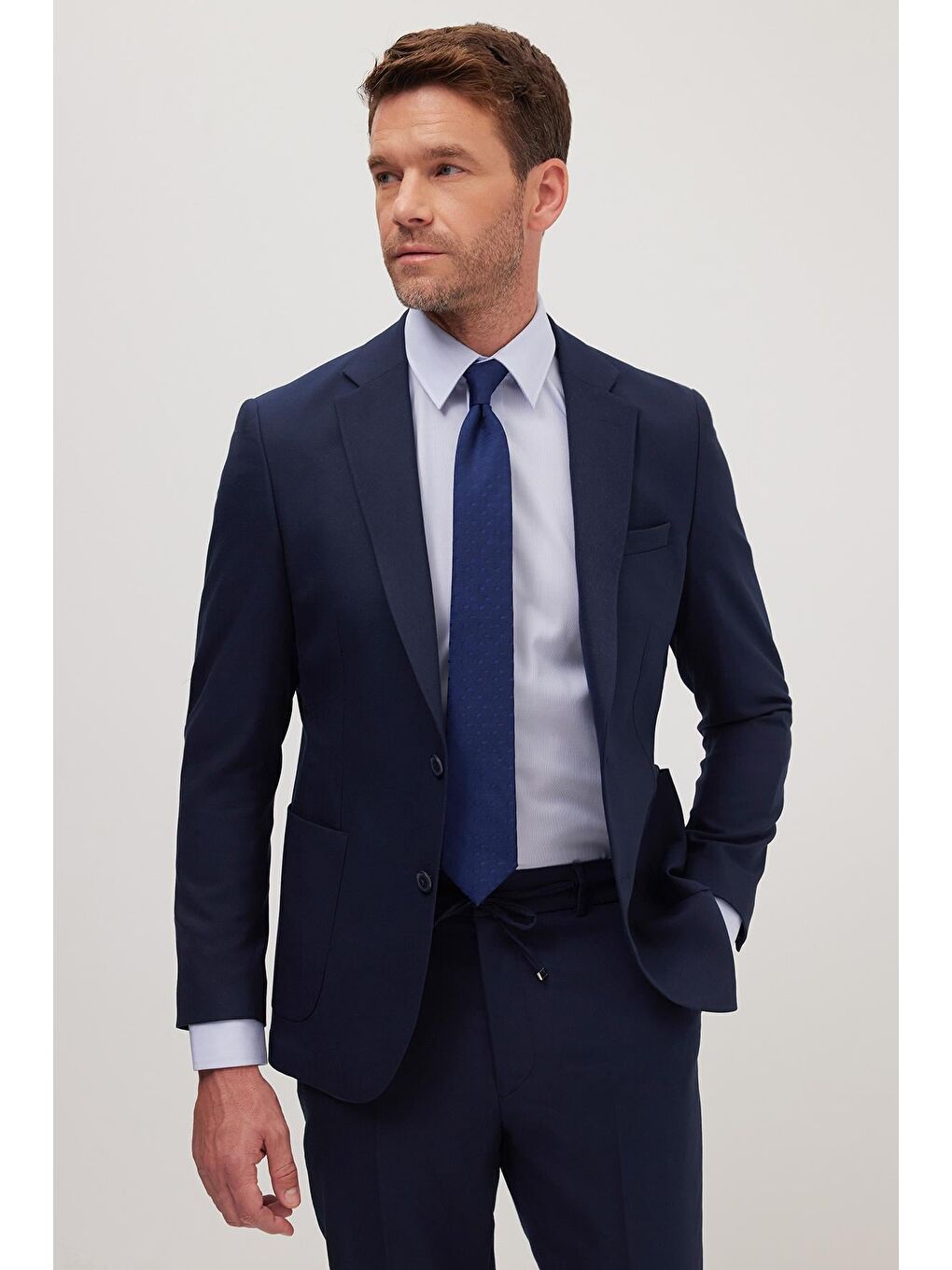 Erkek Slim Fit Mono Yaka Elastanlı Esnek Kumaş Lacivert Takım Elbise-1