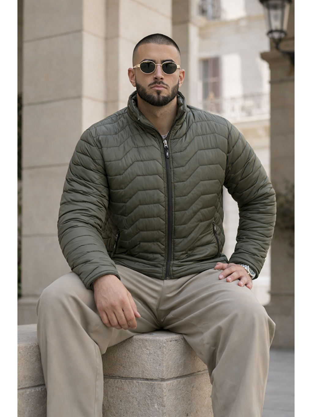 Erkek Kışlık Premium Günlük Kapitone Haki Şişme Mont-3