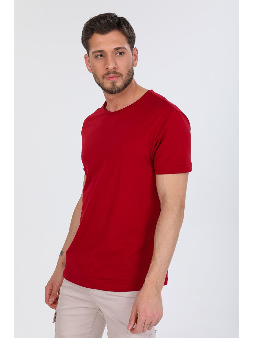 Bordo Oversize Fit Pamuklu Kısa Kollu Basic Uniseks Pis Yaka Unisex Tişört-2