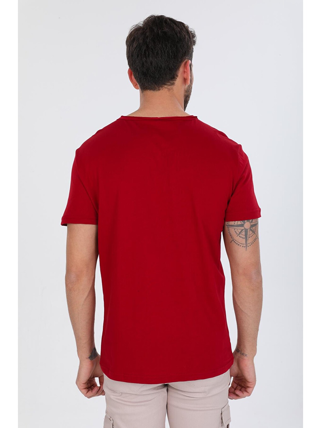 Bordo Oversize Fit Pamuklu Kısa Kollu Basic Uniseks Pis Yaka Unisex Tişört-4