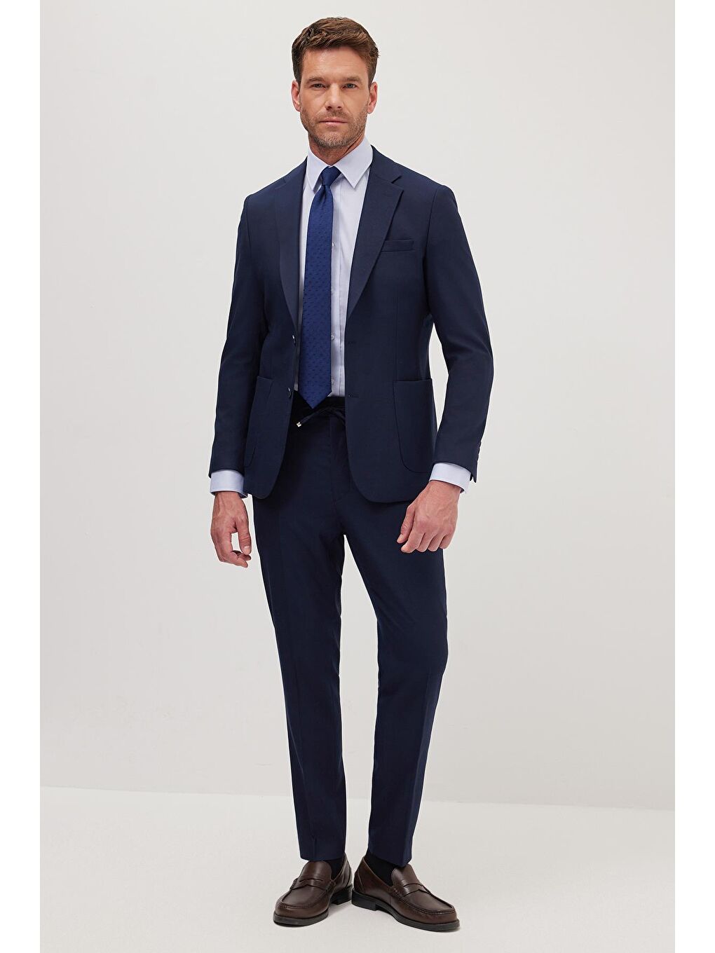 Erkek Slim Fit Mono Yaka Elastanlı Esnek Kumaş Lacivert Takım Elbise-3