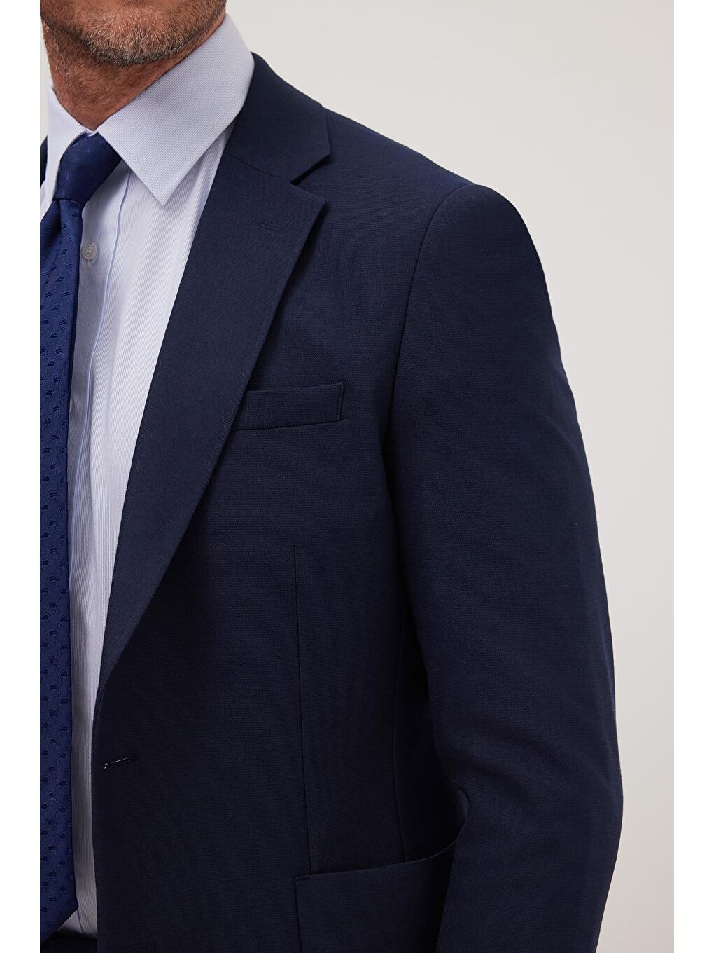 Erkek Slim Fit Mono Yaka Elastanlı Esnek Kumaş Lacivert Takım Elbise-5