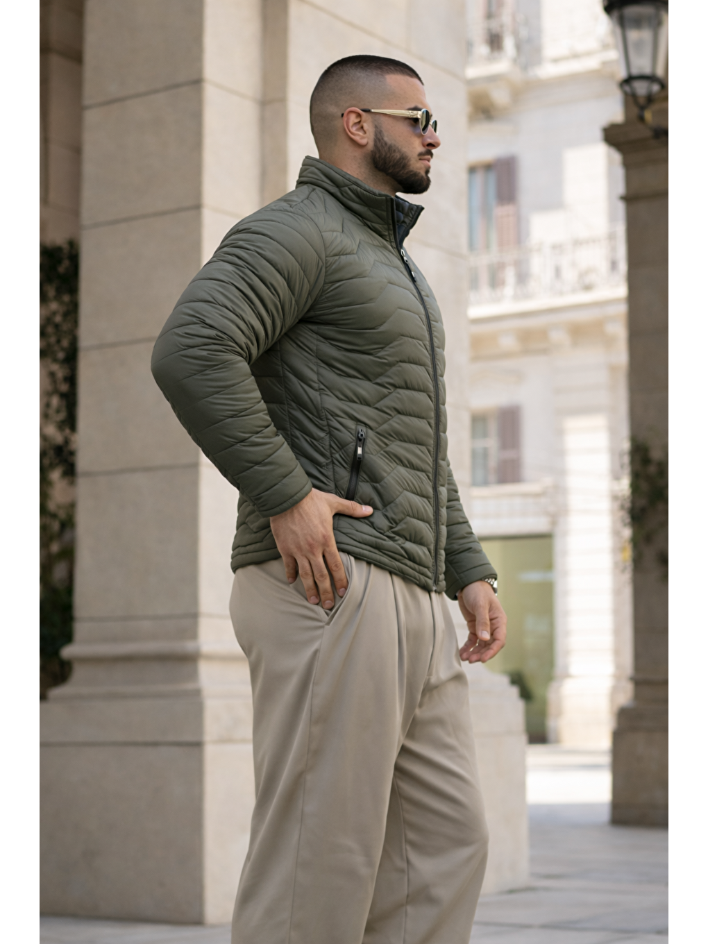 Erkek Kışlık Premium Günlük Kapitone Haki Şişme Mont-4