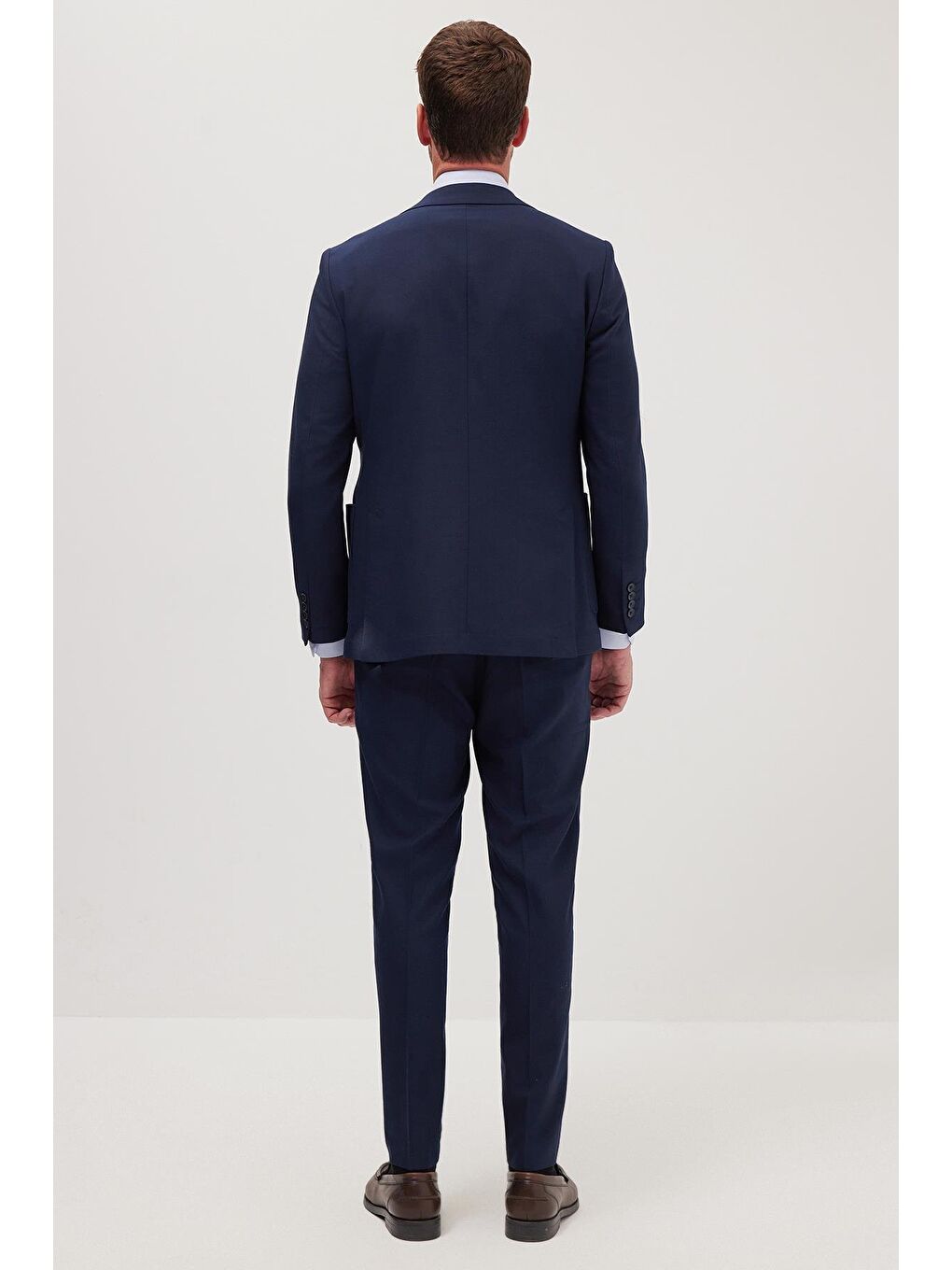 Erkek Slim Fit Mono Yaka Elastanlı Esnek Kumaş Lacivert Takım Elbise-6