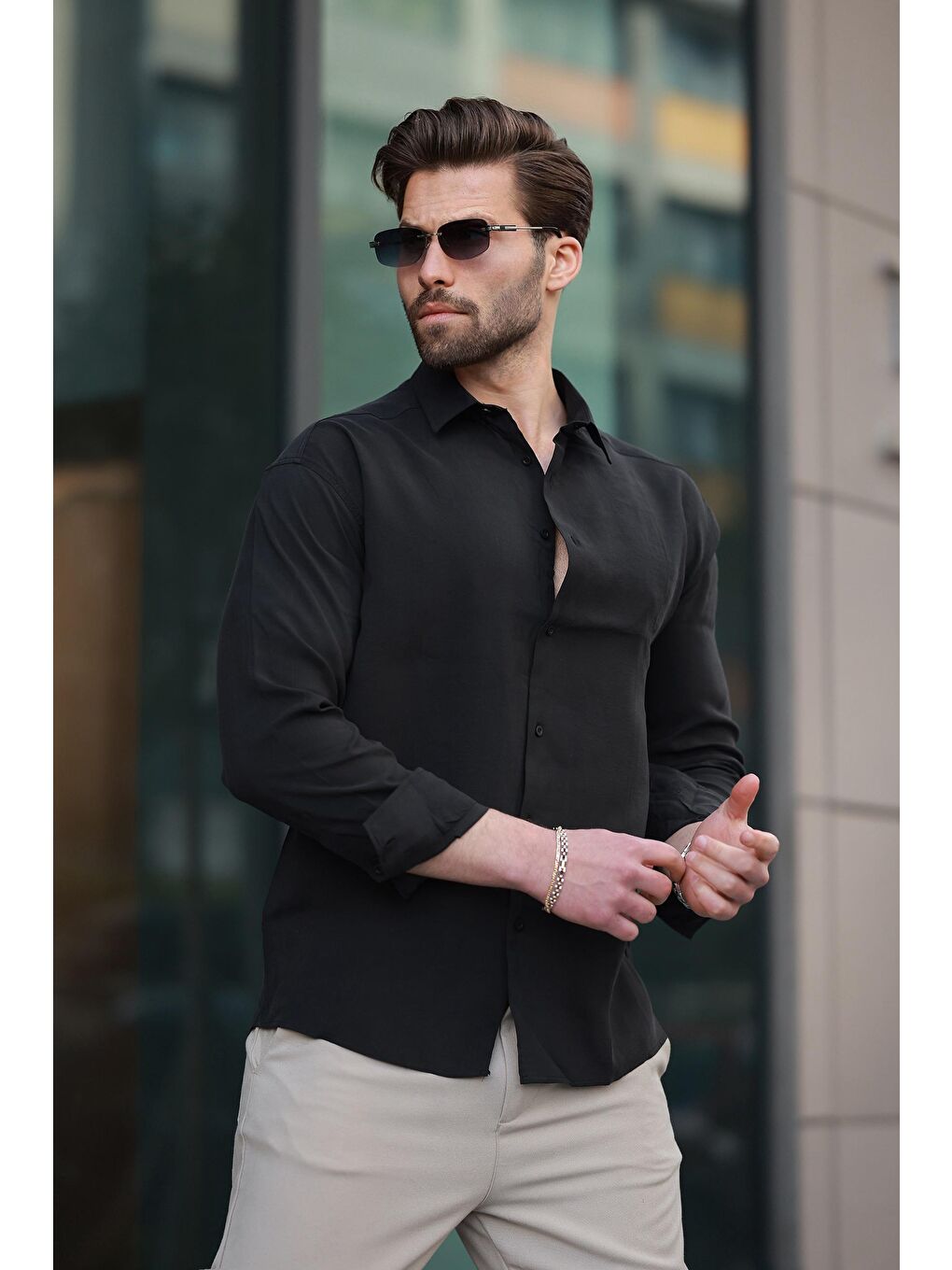 Siyah Basic Uzun Kollu Erkek Gömlek E6762-2