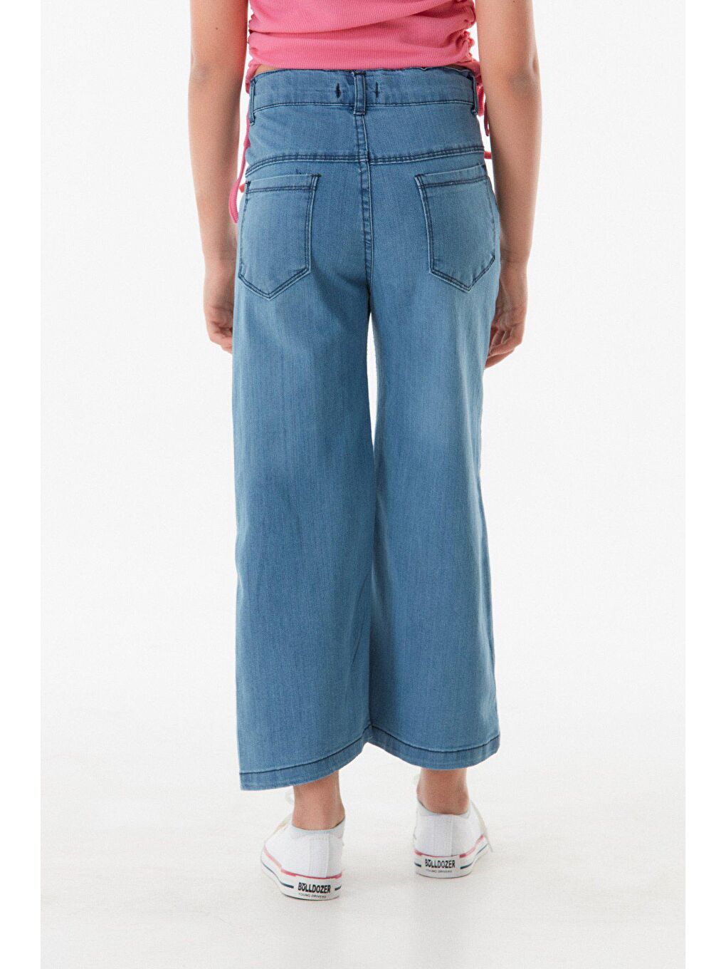 Mavi Kalp Baskılı Palazzo Kız Çocuk Pantolon-3