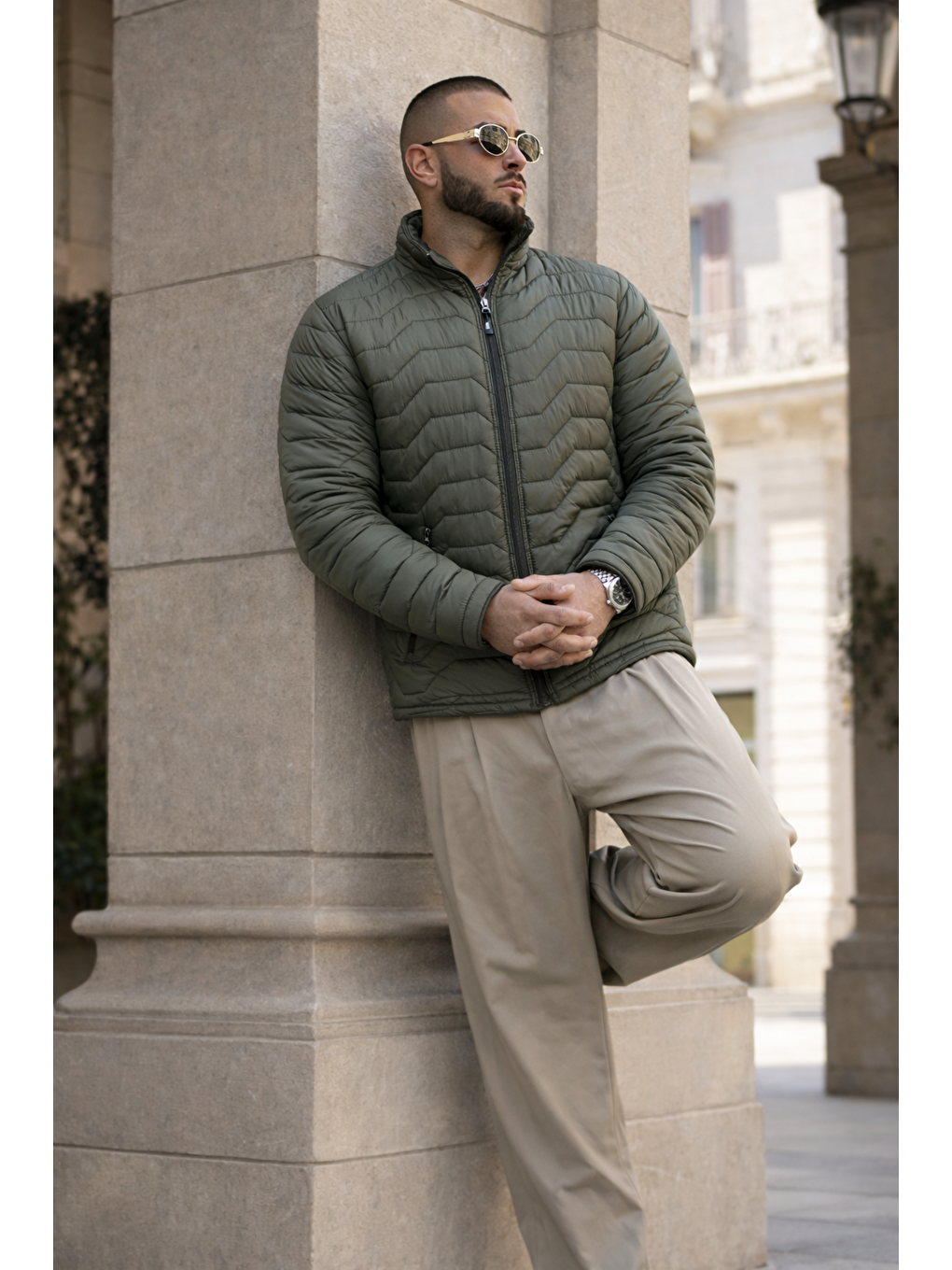 Erkek Kışlık Premium Günlük Kapitone Haki Şişme Mont-5