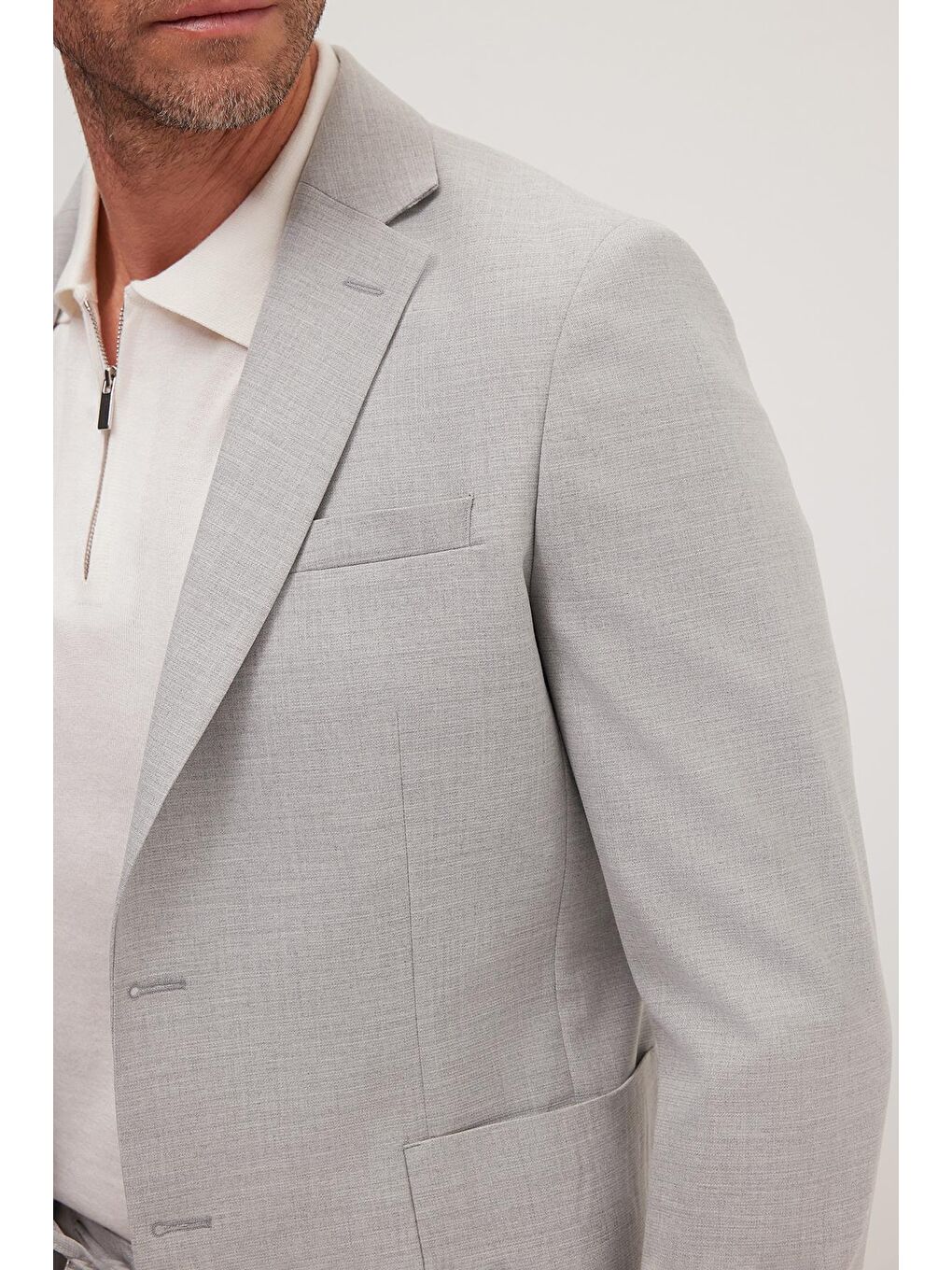 Erkek Slim Fit Mono Yaka Elastanlı Esnek Kumaş Gri Takım Elbise-2