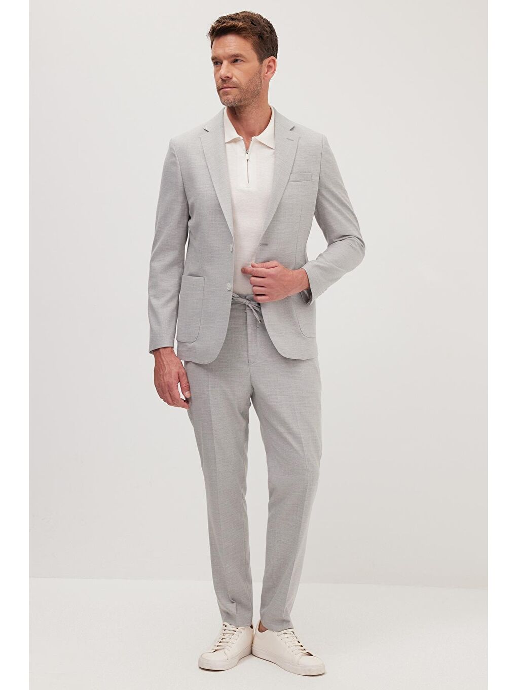 Erkek Slim Fit Mono Yaka Elastanlı Esnek Kumaş Gri Takım Elbise-3