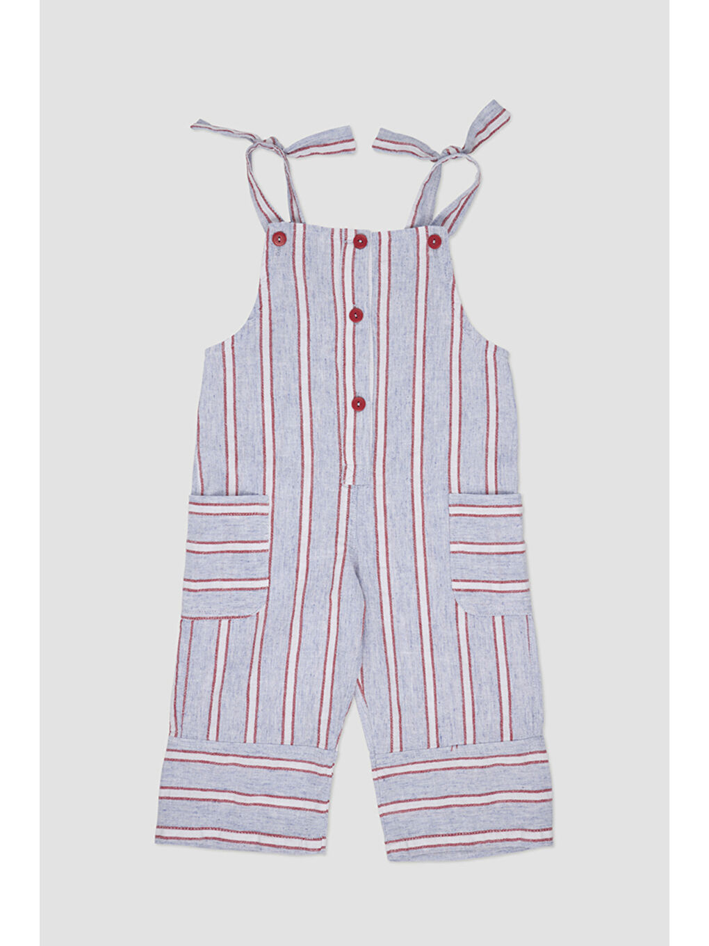 Kız Bebek Çizgi Desenli Mavi Salopet