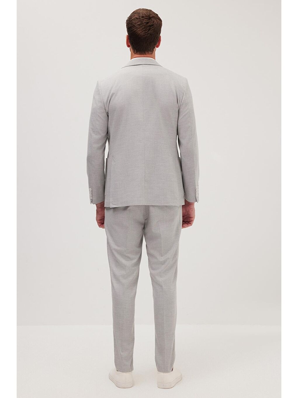 Erkek Slim Fit Mono Yaka Elastanlı Esnek Kumaş Gri Takım Elbise-6